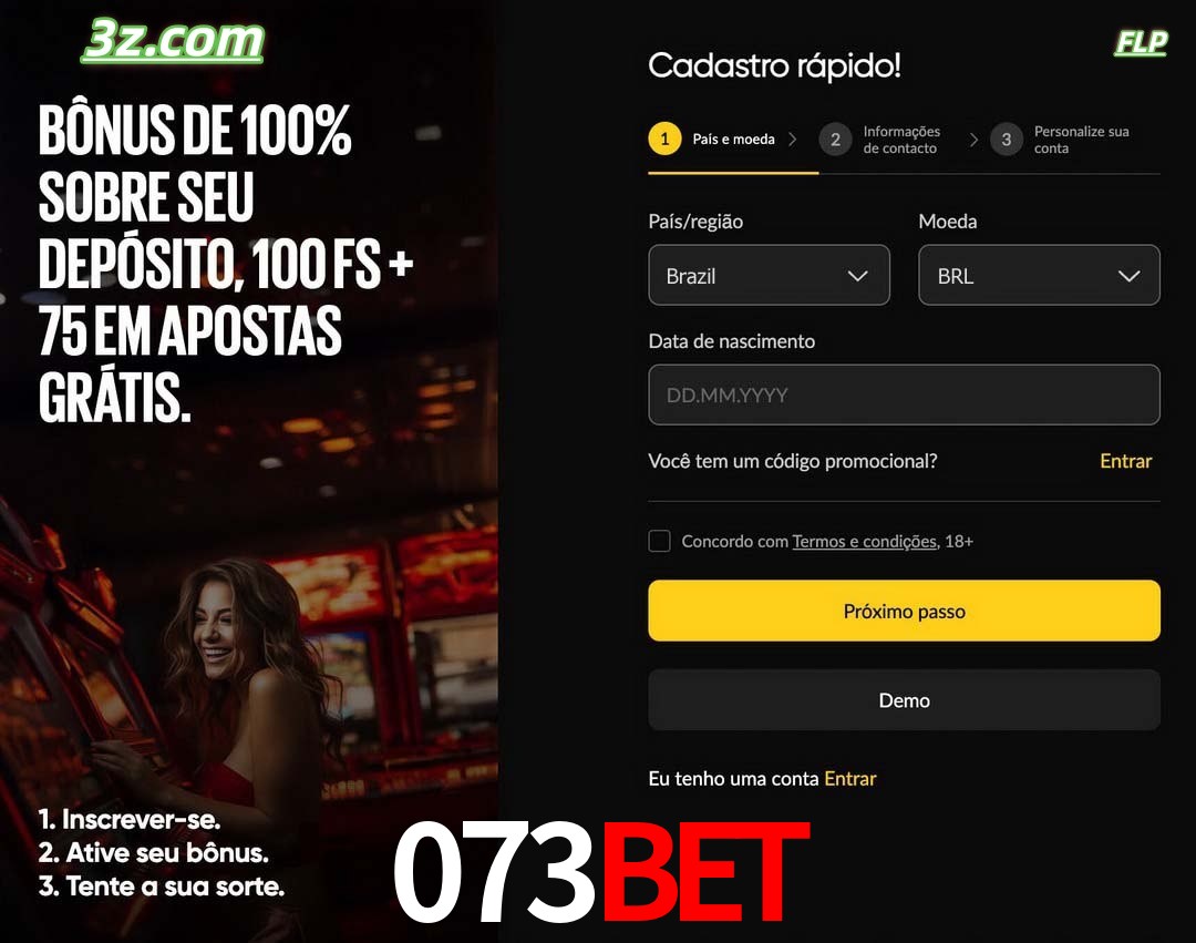 073bet registro oficial cassino online Brasil com bônus de depósito e free spins